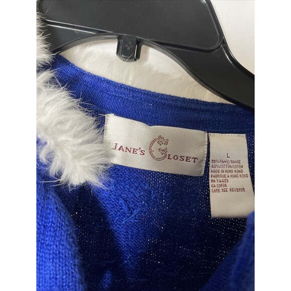 L James Closet Blue Women Ugly Christmas Sweater With Button Ramie/cotton - Picture 4 of 6